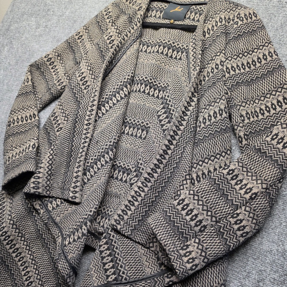 Jack by BB Dakota Open Front Cardigan Jacket Medium Gray Aztec Geometric Wool